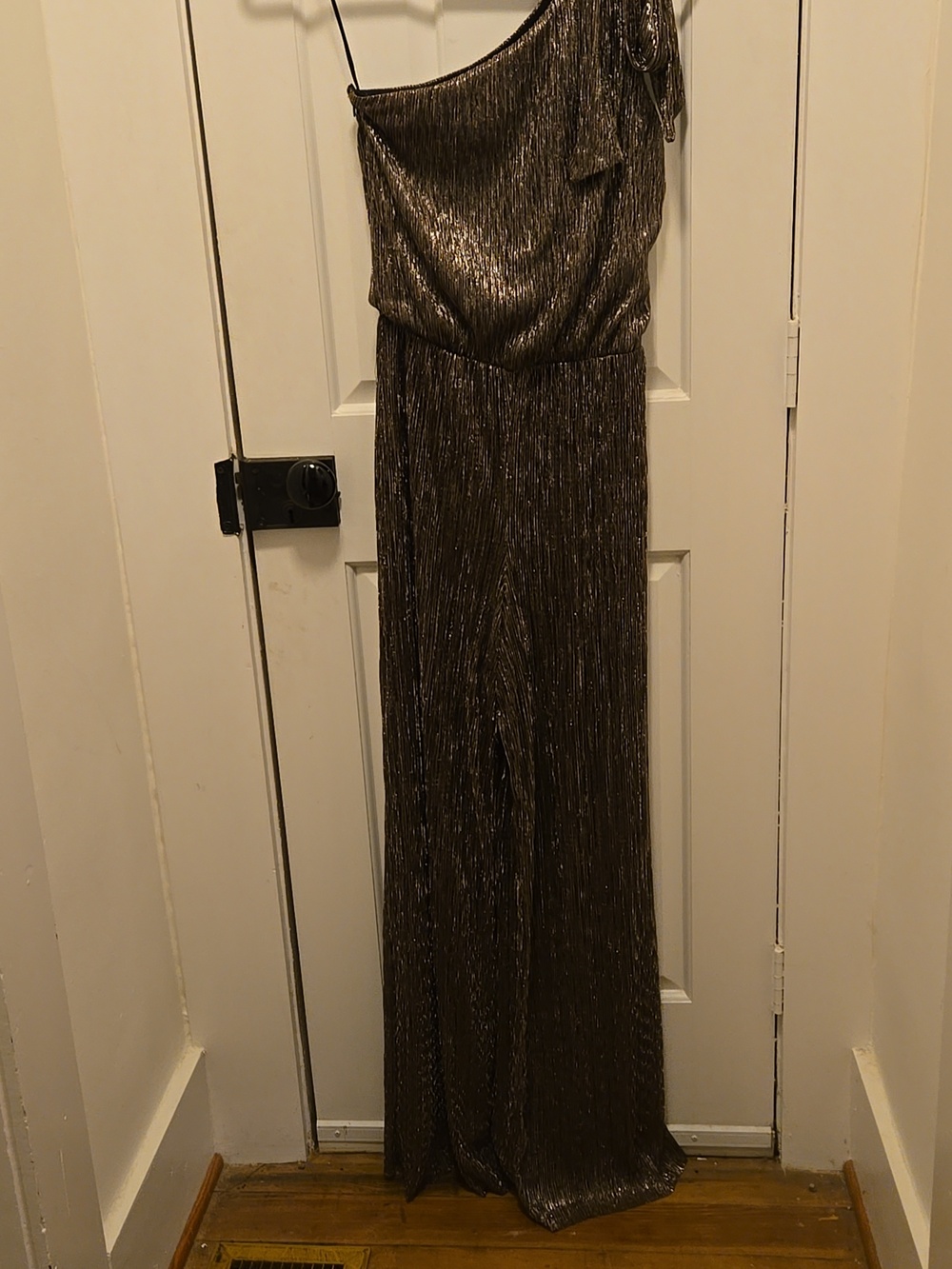 1. State One-Shoulder Metallic Bronze Jumpsuit Lined Size S